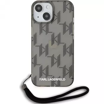 Karl Lagerfeld KLHCP15SHKDPNSK iPhone 15 / 14 / 13 6,1 fekete kemény tok IML Mono KL Pattern & Cord