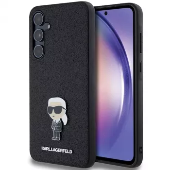 KARL LAGERFELD Ikonik kemény tok Samsung Galaxy A55 5G-höz - fekete glitter fém pinnel