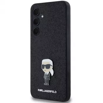KARL LAGERFELD Ikonik kemény tok Samsung Galaxy A55 5G-höz - fekete glitter fém pinnel