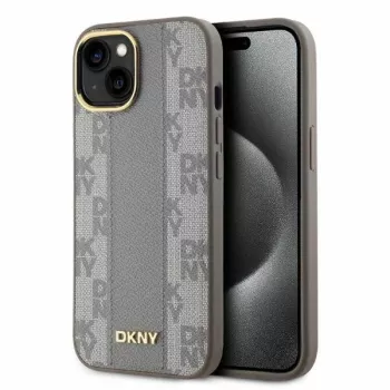 DKNY DKHMP15SPCPVSLE iPhone 15 6,1 inch készülékhez bézs kemény tok bőr kockás Mono minta MagSafe
