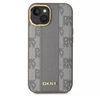 DKNY DKHMP15SPCPVSLE iPhone 15 6,1 inch készülékhez bézs kemény tok bőr kockás Mono minta MagSafe