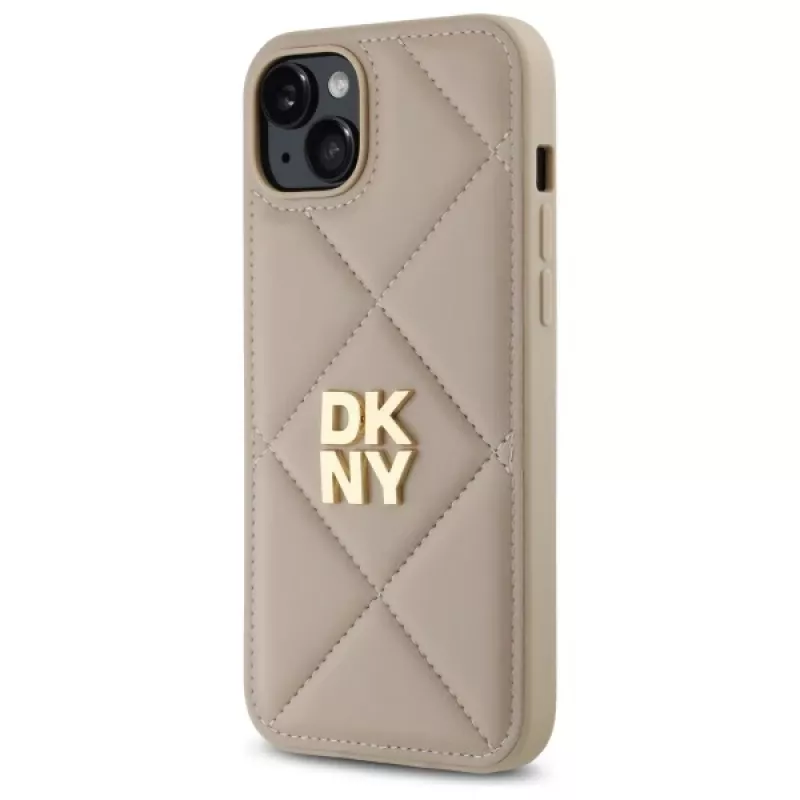 DKNY DKHCP15MPQDSLE Quilted Stack Logo hátlap iPhone 15 Plus - bézs