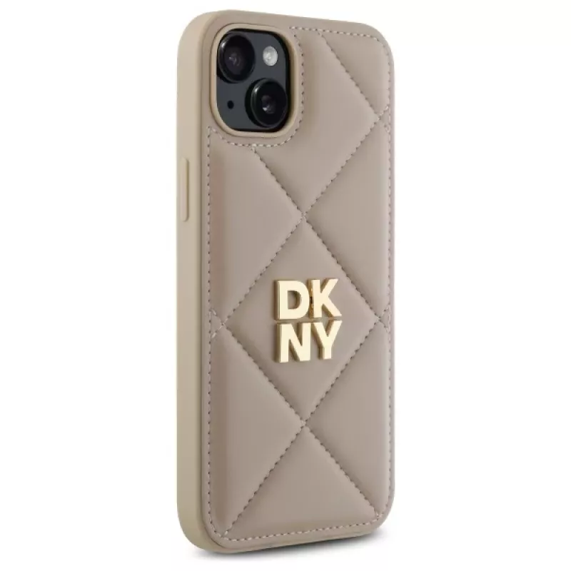 DKNY DKHCP15MPQDSLE Quilted Stack Logo hátlap iPhone 15 Plus - bézs