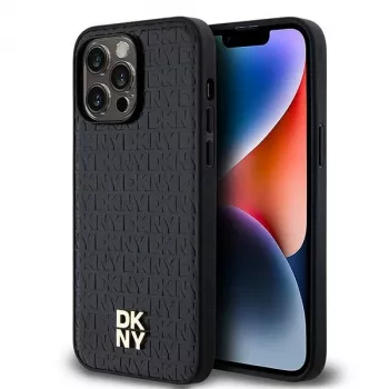 DKNY DKHMP13LPSHRPSK kemény tok iPhone 13 Pro / 13, fekete műbőr fém logóval, MagSafe