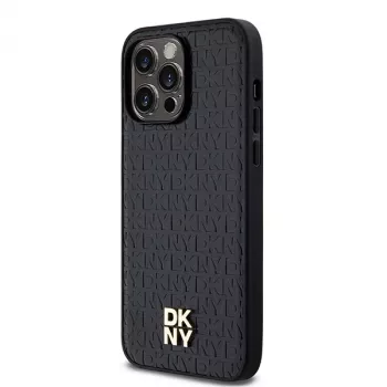 DKNY DKHMP13LPSHRPSK kemény tok iPhone 13 Pro / 13, fekete műbőr fém logóval, MagSafe