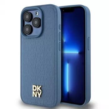 DKNY DKHMP15LPSHRPSB iPhone 15 Pro 6,1 kék keménytok bőr monogrammintás fém logó MagSafe