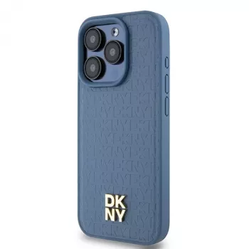 DKNY DKHMP15LPSHRPSB iPhone 15 Pro 6,1 kék keménytok bőr monogrammintás fém logó MagSafe