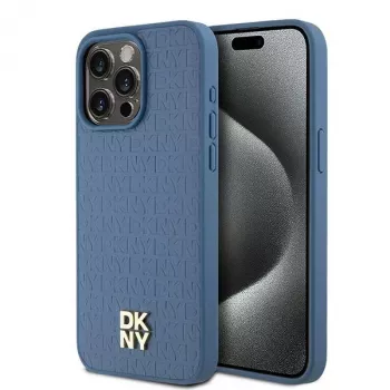 DKNY DKHMP15XPSHRPSB keménytok bőr monogrammintás fém logóval MagSafe iPhone 15 Pro Max 6,7 kék