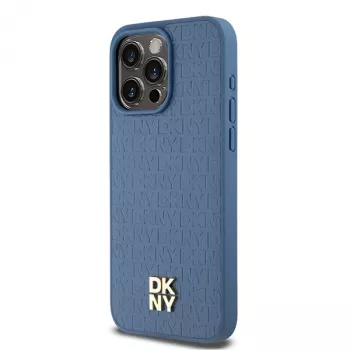 DKNY DKHMP15XPSHRPSB keménytok bőr monogrammintás fém logóval MagSafe iPhone 15 Pro Max 6,7 kék