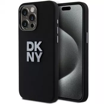 DKNY DKHCP15LSMCBSK keménytok Liquid Silicone tok Apple iPhone 15 Pro 6,1 inch fekete fém logóval