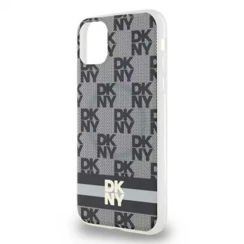 DKNY DKHMN61HCPTSK kemény tok Apple iPhone 11 / XR 6,1 inch - fekete Checkered Mono mintával és nyomtatott csíkokkal MagSafe-kompatibilis