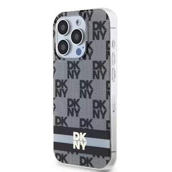 DKNY DKHMP14XHCPTSK kemény tok Apple iPhone 14 Pro Max 6,7 inch fekete kockás mono minta és nyomtatott csíkok MagSafe