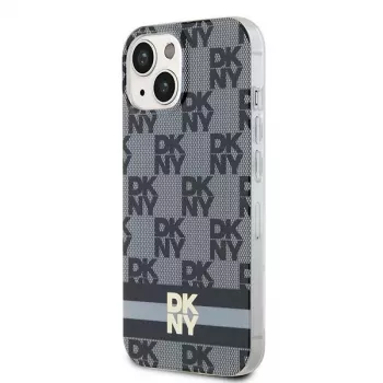 DKNY DKHMP15SHCPTSK kemény tok iPhone 15/14/13 6,1 inch fekete kockás mono minta és nyomtatott csíkok MagSafe