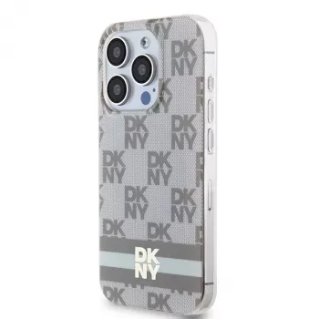 DKNY DKHMP13XHCPTSE kemény tok Apple iPhone 13 Pro Max 6,7 inch bézs kockás monogram minta és nyomtatott csíkok MagSafe-kompatibilis