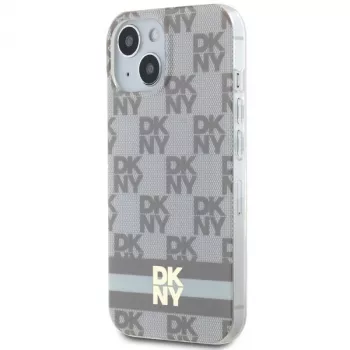 DKNY DKHMP15MHCPTSE kemény tok iPhone 15 Plus / 14 Plus 6,7 inch bézs kockás monokróm minta és nyomtatott csíkok MagSafe