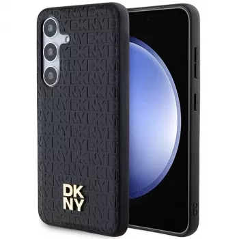 DKNY DKHMS24MPSHRPSK S24+ S926 fekete kemény tok bőrmintás fém logóval MagSafe Samsung Galaxy S24+-hoz