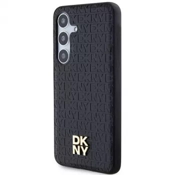 DKNY DKHMS24MPSHRPSK S24+ S926 fekete kemény tok bőrmintás fém logóval MagSafe Samsung Galaxy S24+-hoz