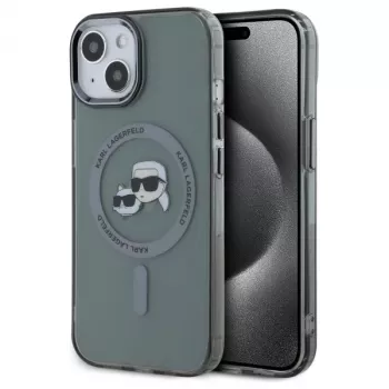 Karl Lagerfeld KLHMP15SHLSKCK kemény tok IML Metal Karl & Choupette Head MagSafe Apple iPhone 15 6,1 inch fekete