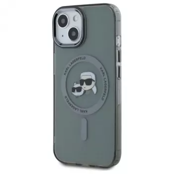 Karl Lagerfeld KLHMP15SHLSKCK kemény tok IML Metal Karl & Choupette Head MagSafe Apple iPhone 15 6,1 inch fekete