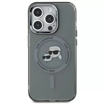 Karl Lagerfeld KLHMP15LHLSKCK kemény tok iPhone 15 Pro 6,1 inch fekete IML Metal Karl & Choupette Head MagSafe