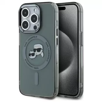 Karl Lagerfeld KLHMP15XHLSKCK iPhone 15 Pro Max 6,7 inch kemény tok IML Metal Karl & Choupette Head MagSafe fekete