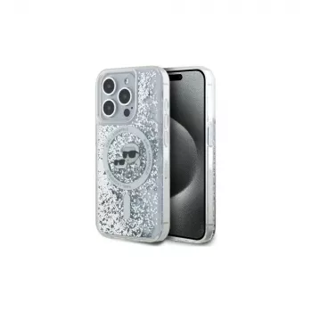 Karl Lagerfeld KLHMP15LLGKCSGH iPhone 15 Pro 6,1 kemény tok átlátszó Liquid Glitter Karl & Choupette Head MagSafe