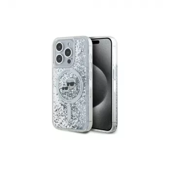 Karl Lagerfeld KLHMP15XLGKCSGH kemény tok iPhone 15 Pro Max 6,7 inch átlátszó Liquid Glitter Karl & Choupette Head MagSafe