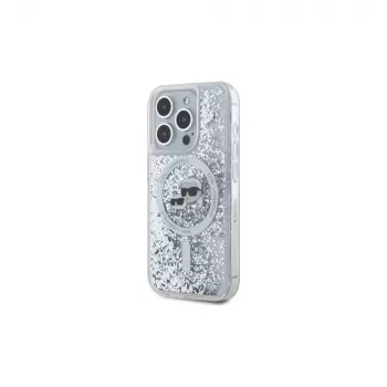 Karl Lagerfeld KLHMP15XLGKCSGH kemény tok iPhone 15 Pro Max 6,7 inch átlátszó Liquid Glitter Karl & Choupette Head MagSafe