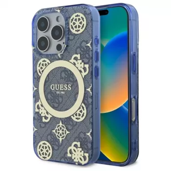Guess GUHMP16XH4PYEEB iPhone 16 Pro Max 6,9 inch kék kemény tok IML Peony On 4G Background MagSafe