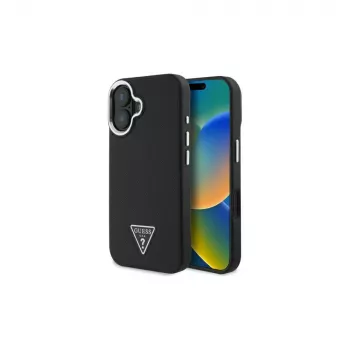 Guess GUHMP16SPGTSPSK iPhone 16 fekete kemény tok Grained Triangle MagSafe
