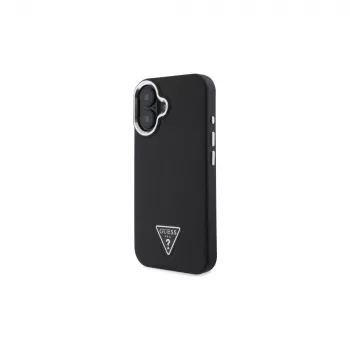 Guess GUHMP16SPGTSPSK iPhone 16 fekete kemény tok Grained Triangle MagSafe