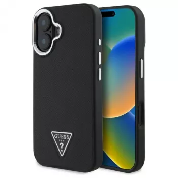 Guess Grained Triangle MagSafe kemény tok Apple iPhone 16 Plus-hoz - fekete