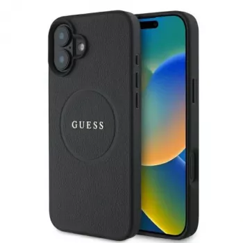 Guess GUHMP16SPGHSMMK Grained Gold Ring MagSafe kemény tok Apple iPhone 16 6,1 hüvelykhez, fekete