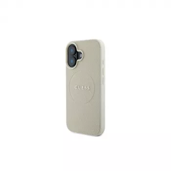 Guess GUHMP16SPGHSMME iPhone 16 bézs kemény tok Grained Ring MagSafe