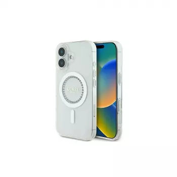 Guess GUHMP16MPFTDTEH kemény tok IML Rhinestones MagSafe Apple iPhone 16 Plus 6,7 hüvelykhez, fehér
