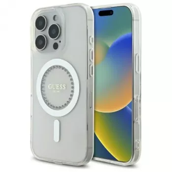 Guess GUHMP16LPFTDTEH kemény tok Apple iPhone 16 Pro 6,3 hüvelykhez, fehér IML strasszkövek MagSafe