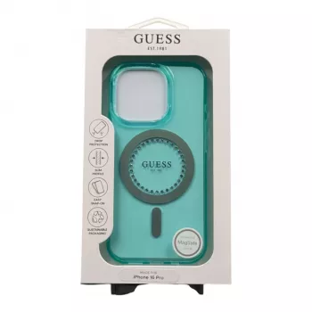 Guess GUHMP16LPFTDTEN iPhone 16 Pro 6,3 inch kemény tok IML Rhinestones MagSafe zöld