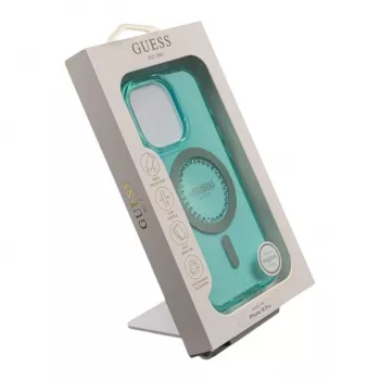 Guess GUHMP16LPFTDTEN iPhone 16 Pro 6,3 inch kemény tok IML Rhinestones MagSafe zöld