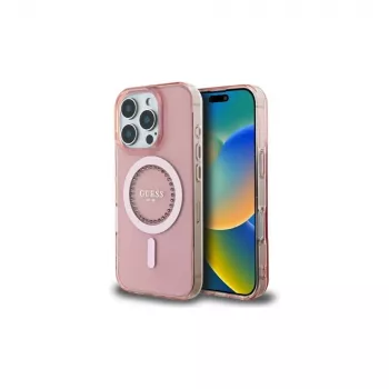 Guess GUHMP16LPFTDTEP kemény tok IML Rhinestones MagSafe iPhone 16 Pro 6,3 rózsaszín