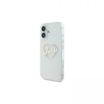 Guess GUHCP16MHCHGSPT kemény tok Apple iPhone 16 Plus-hoz, átlátszó, IML Heart minta