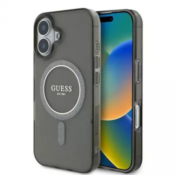 Guess GUHMP16MHFGEREK iPhone 16 Plus 6,7 fekete kemény tok IML Glitter Circle MagSafe