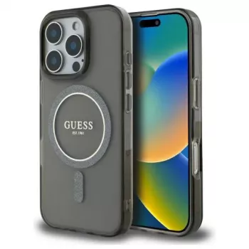 Guess GUHMP16LHFGEREK kemény tok IML Glitter Circle MagSafe iPhone 16 Pro 6,3 fekete