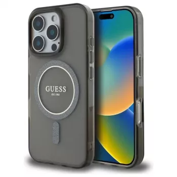 Guess GUHMP16XHFGEREK kemény tok IML Glitter Circle MagSafe iPhone 16 Pro Max 6,9 hüvelykhez, fekete