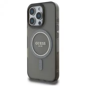 Guess GUHMP16XHFGEREK kemény tok IML Glitter Circle MagSafe iPhone 16 Pro Max 6,9 hüvelykhez, fekete