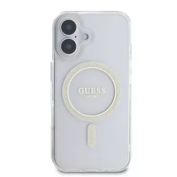 Guess GUHMP16SHFGERET iPhone 16 átlátszó kemény tok IML Glitter Circle MagSafe