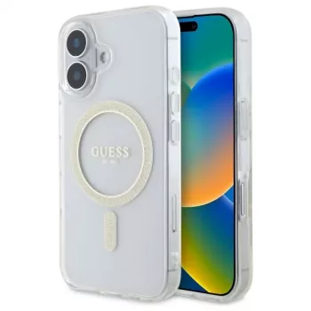 Guess GUHMP16MHFGERET iPhone 16 Plus 6,7 inch átlátszó kemény tok IML Glitter Circle MagSafe