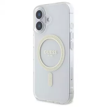 Guess GUHMP16MHFGERET iPhone 16 Plus 6,7 inch átlátszó kemény tok IML Glitter Circle MagSafe