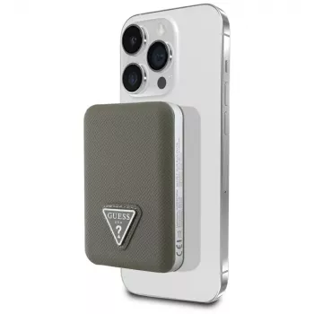 GUESS Grained Triangle vezeték nélküli power bank 5000mAh 15W USB-C MagSafe barna