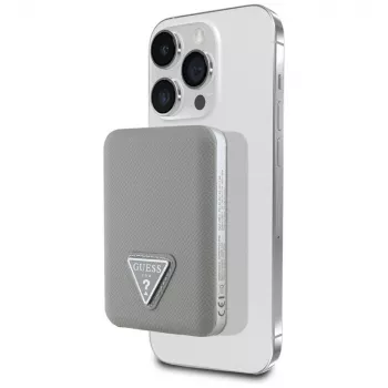 GUESS Grained Triangle vezeték nélküli power bank 5000mAh 15W USB-C MagSafe bézs