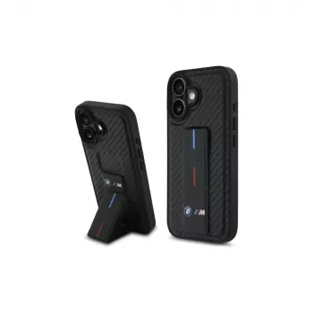 BMW BMHCP16SGSPCCK M Grip Stand Smooth and Carbon kemény tok iPhone 16 6,1 inch készülékhez – fekete